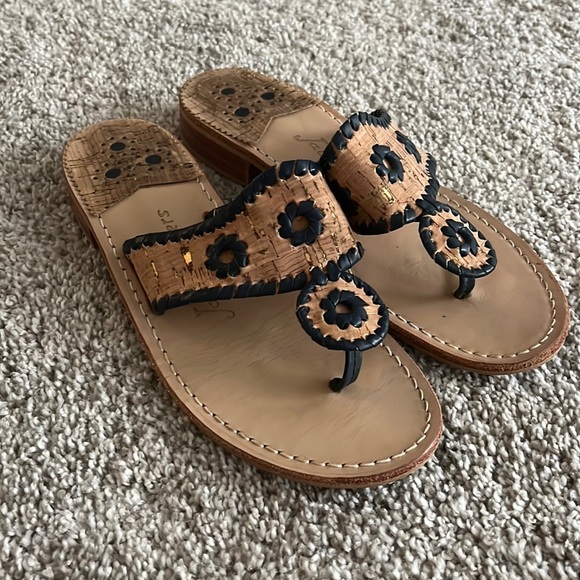 Jack Rogers Shoes Jack Rogers Tan And Navy Cork Sandals 7m Poshmark
